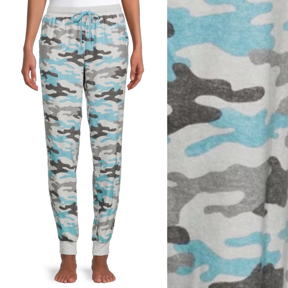 PJ SALVAGE ✨ soft fuzzy velour baby blue camo joggers sweatpants lounge pants